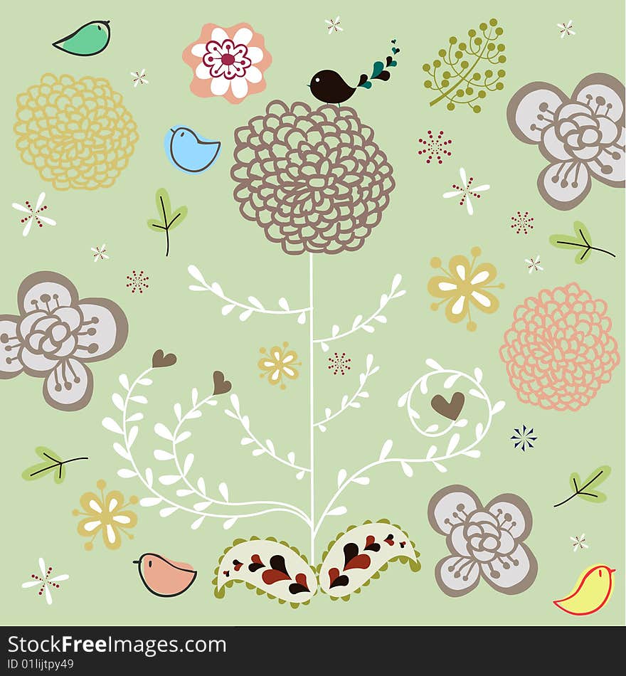 Bird and tree wallpaper design