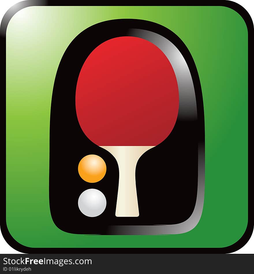 Ping pong paddle on green background