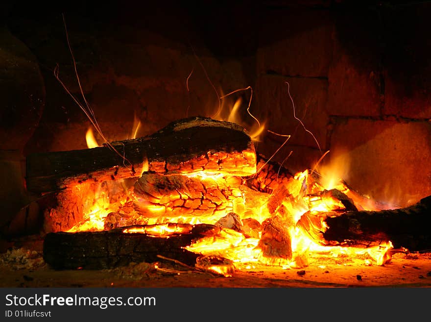 Close up of hot embers in a bonfire