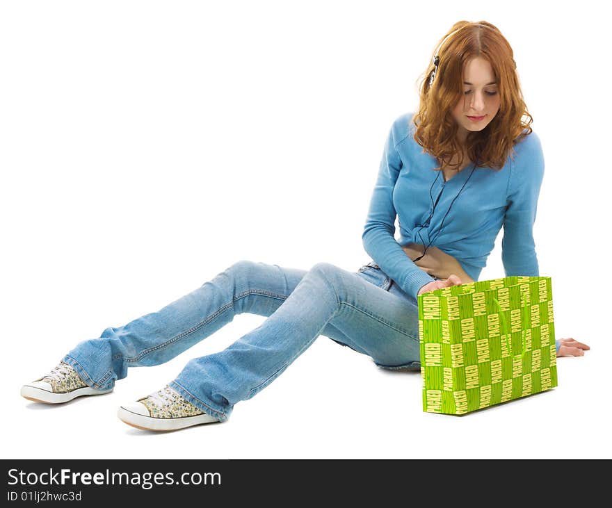 Shopping girl, isolated on white background