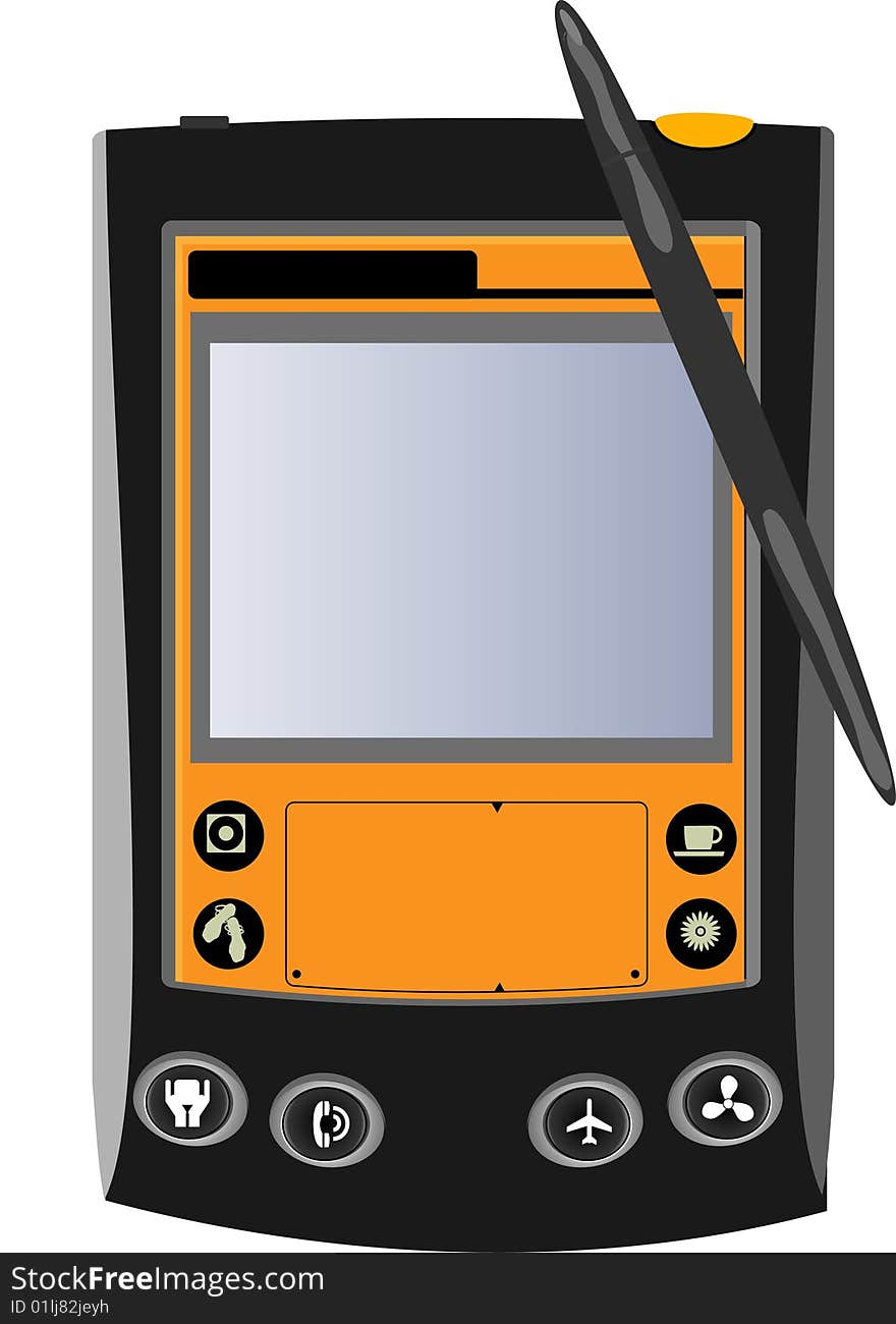 This picture have a black and orange pocket computer