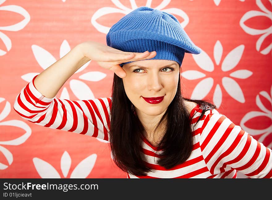 Young smiling caucasian woman wearing retro clothes. Young smiling caucasian woman wearing retro clothes