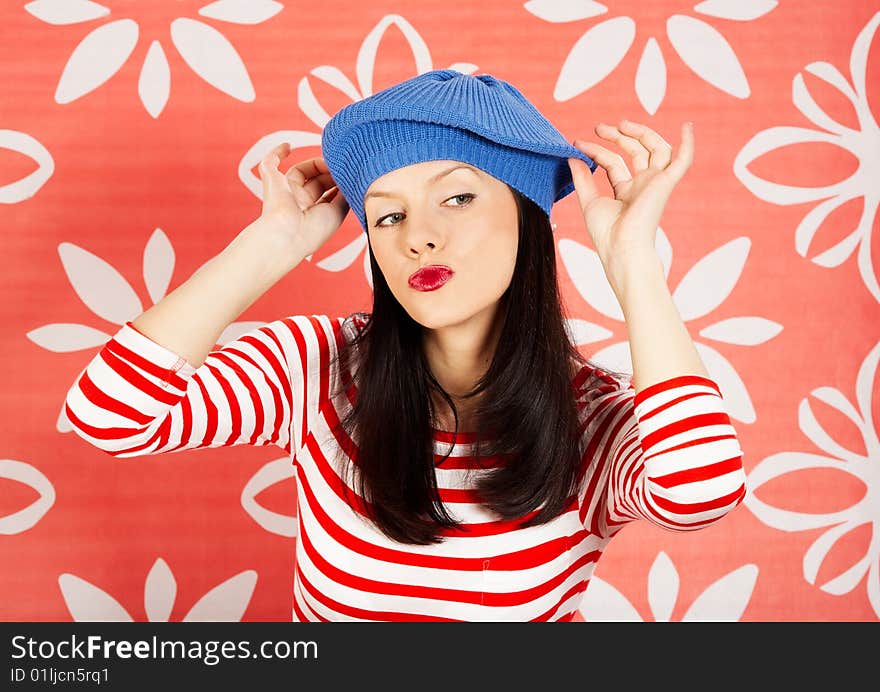 Young smiling caucasian woman wearing retro clothes. Young smiling caucasian woman wearing retro clothes