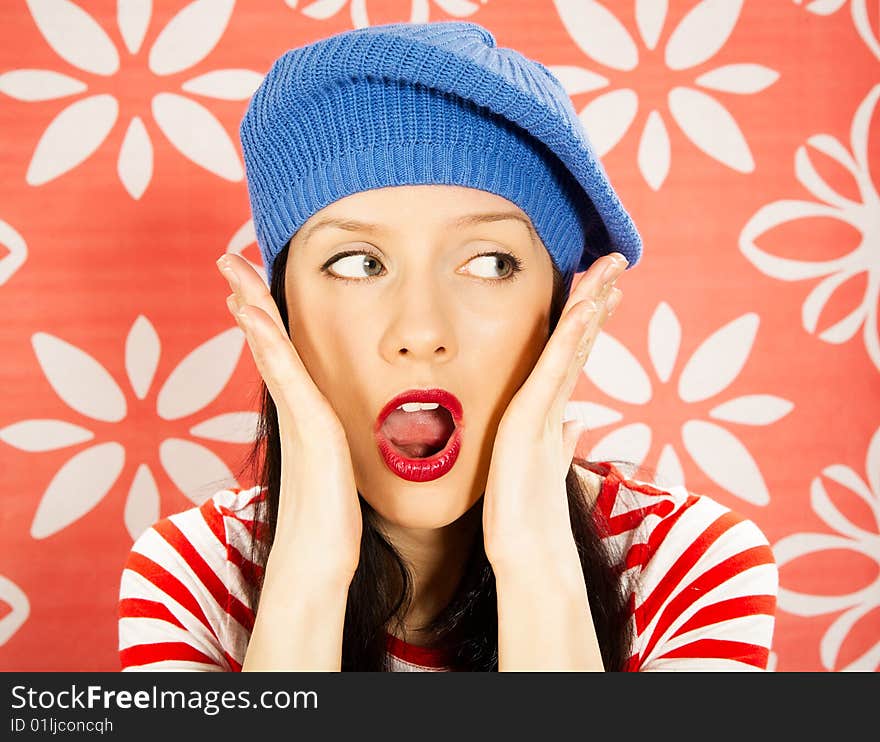 Young smiling caucasian woman wearing retro clothes. Young smiling caucasian woman wearing retro clothes