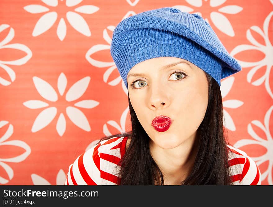 Young smiling caucasian woman wearing retro clothes. Young smiling caucasian woman wearing retro clothes