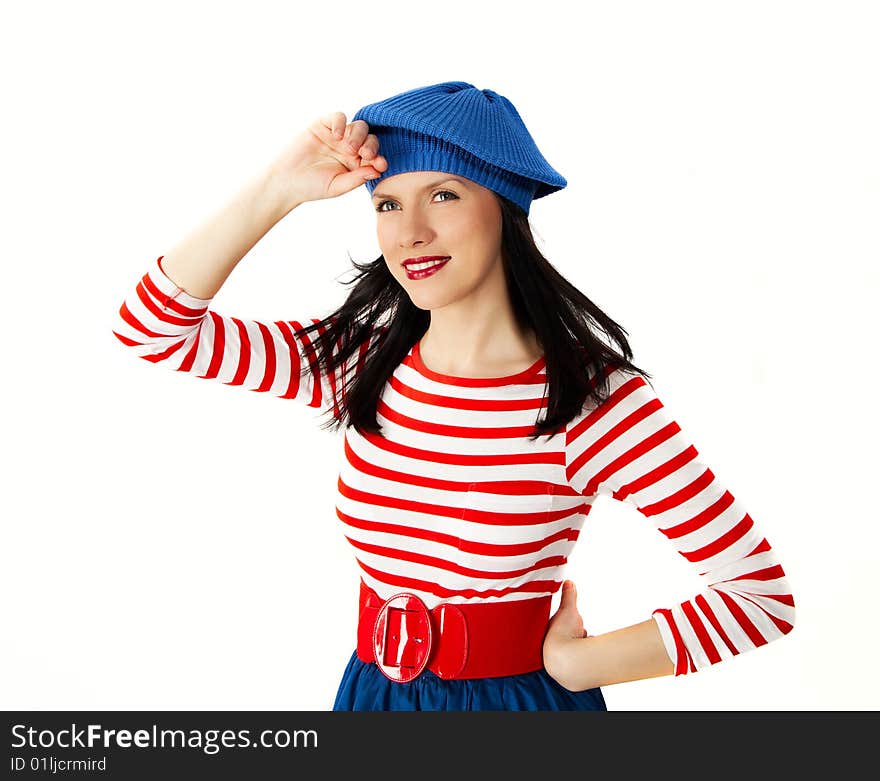 Young smiling caucasian woman wearing retro clothes. Young smiling caucasian woman wearing retro clothes