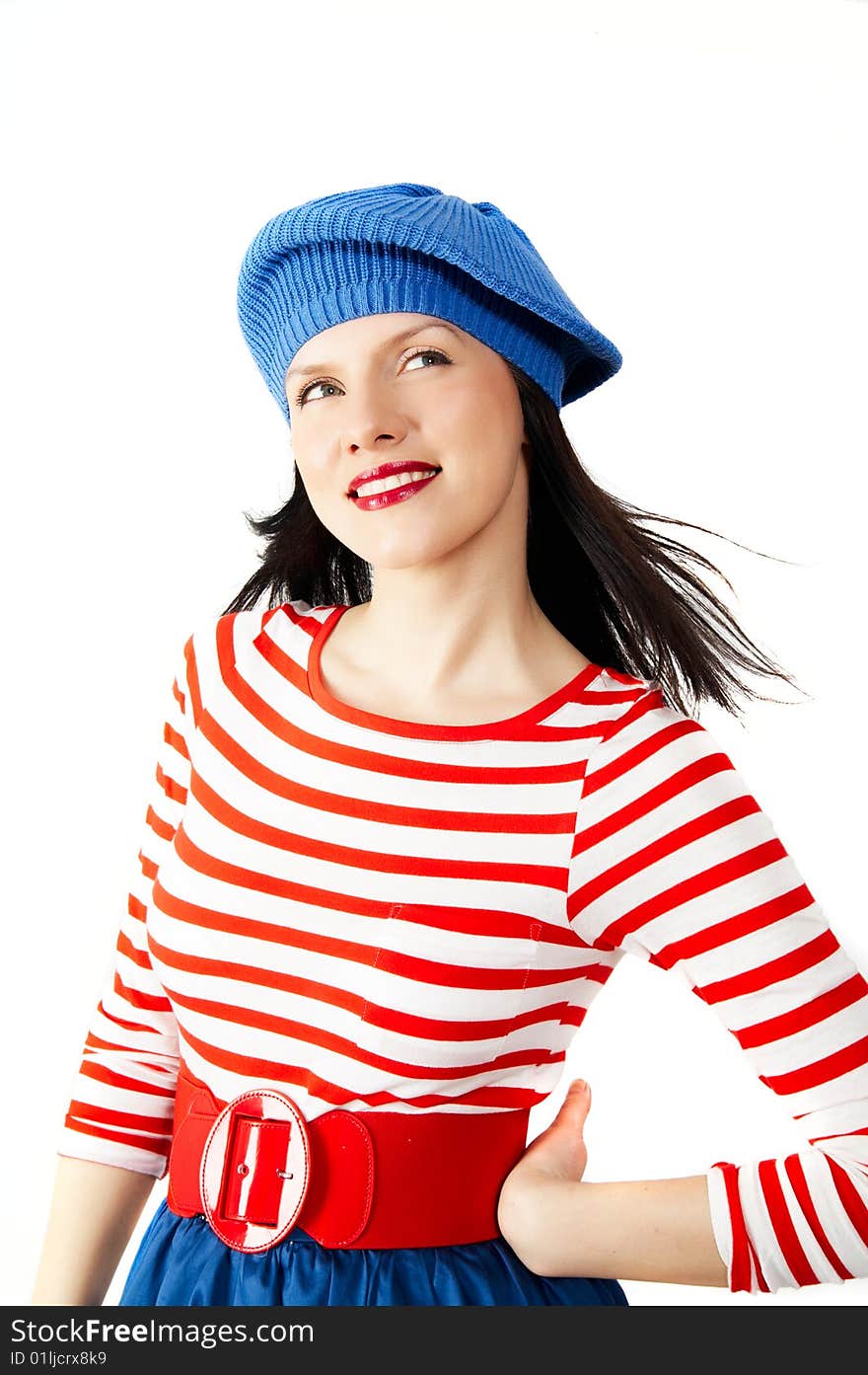 Young smiling caucasian woman wearing retro clothes. Young smiling caucasian woman wearing retro clothes