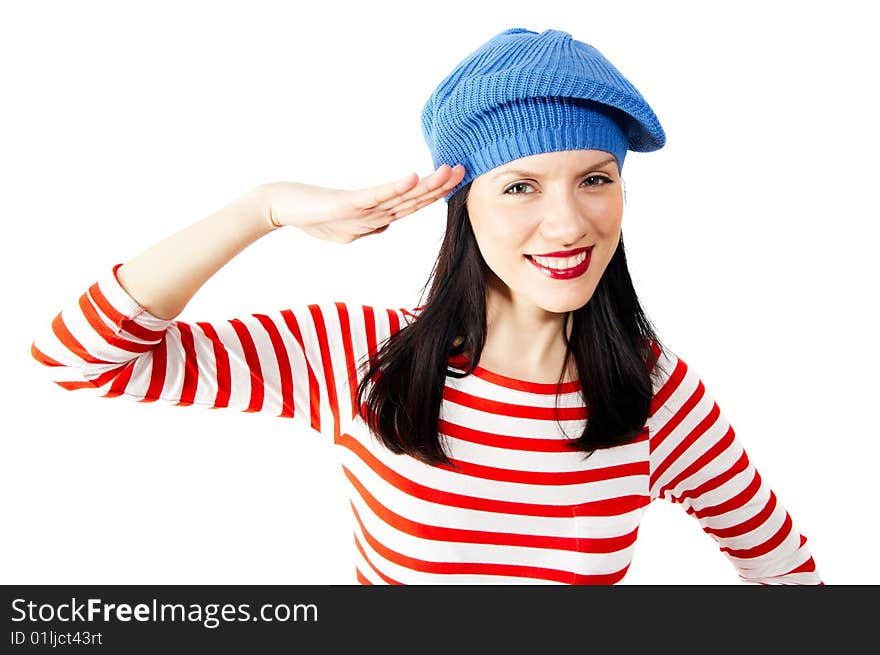 Young smiling caucasian woman wearing retro clothes. Young smiling caucasian woman wearing retro clothes