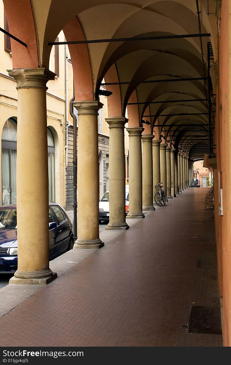 Porches with vaulted ceiling and columns. Porches with vaulted ceiling and columns