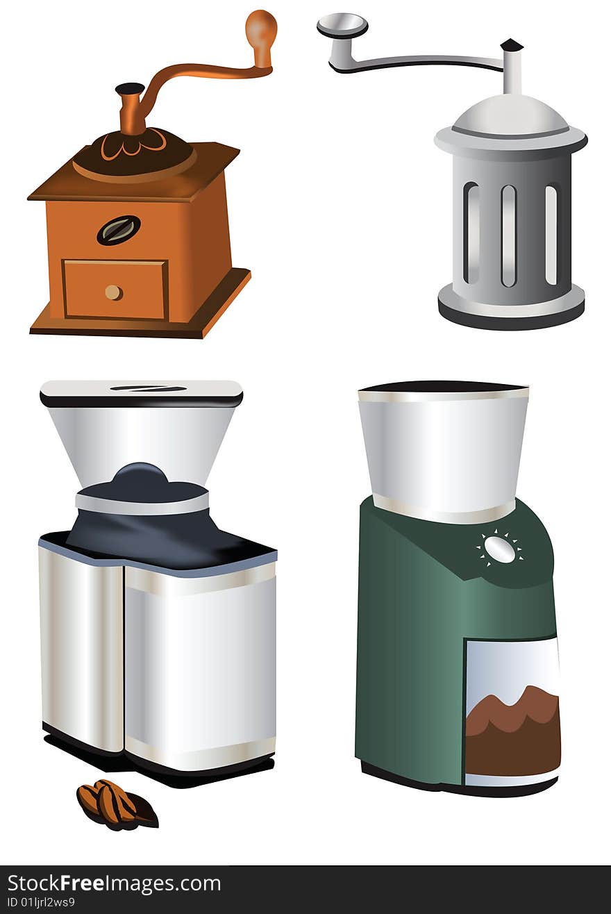 Collection of coffee grinders, vector illustration