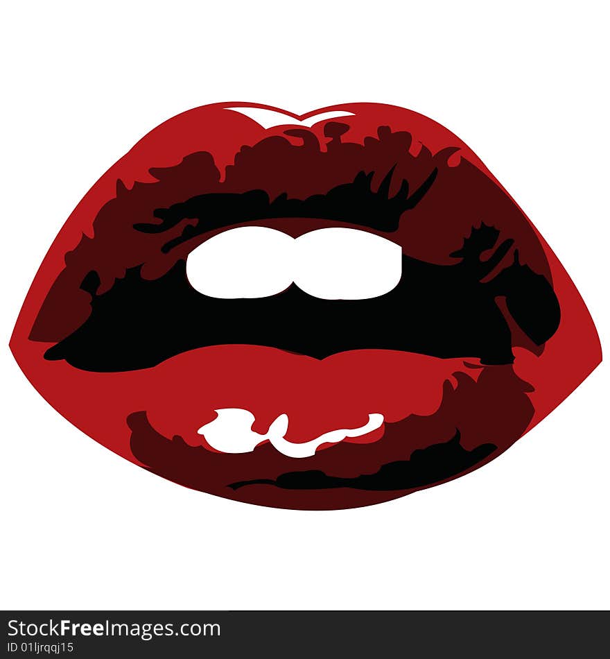 Vector illustration of a female's red lips isolated on white background. Vector illustration of a female's red lips isolated on white background