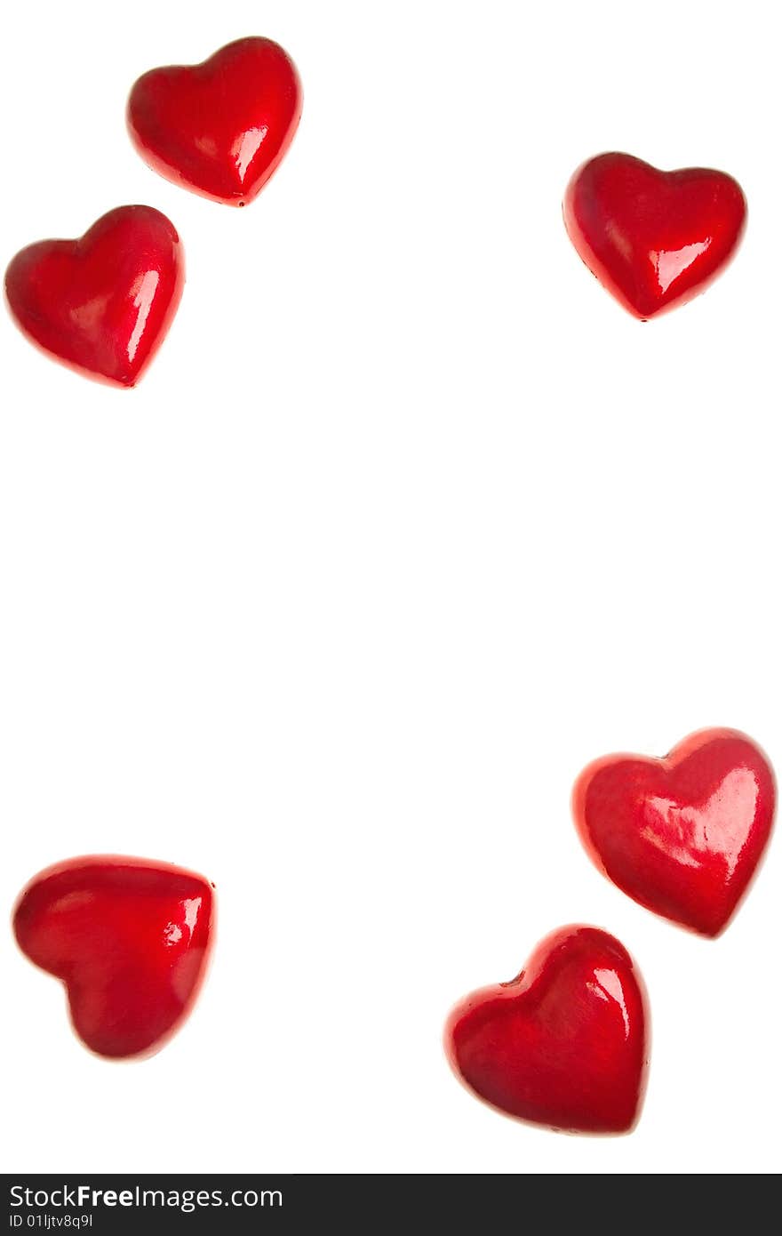 Red ceramic hearts isolated on the white