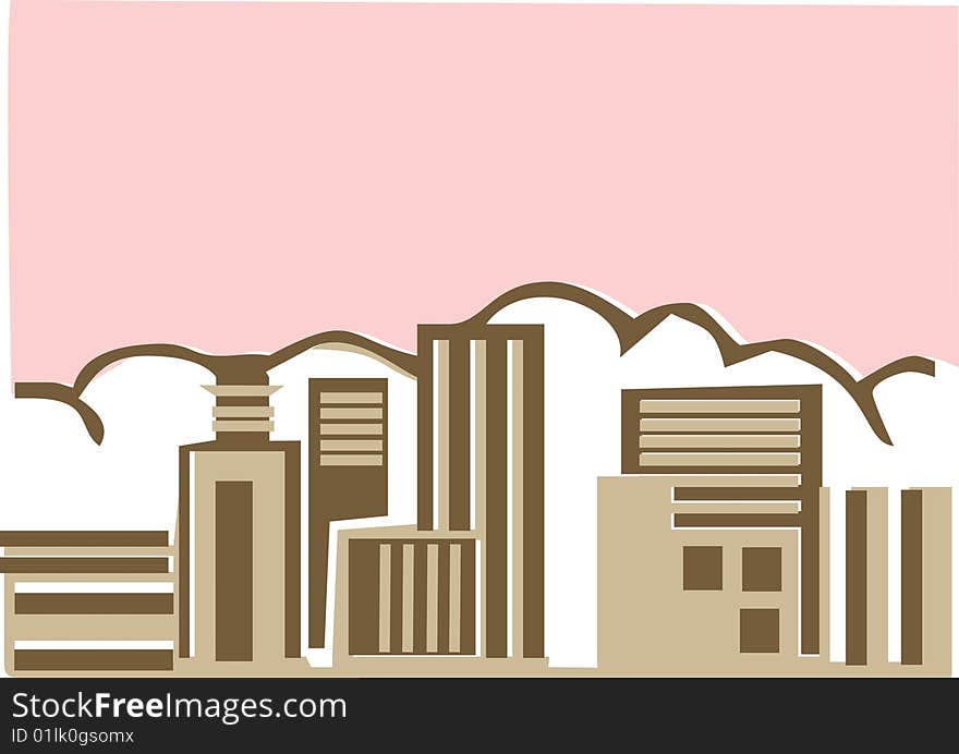 Vector illustration of a city landscape in pink colour. Vector illustration of a city landscape in pink colour