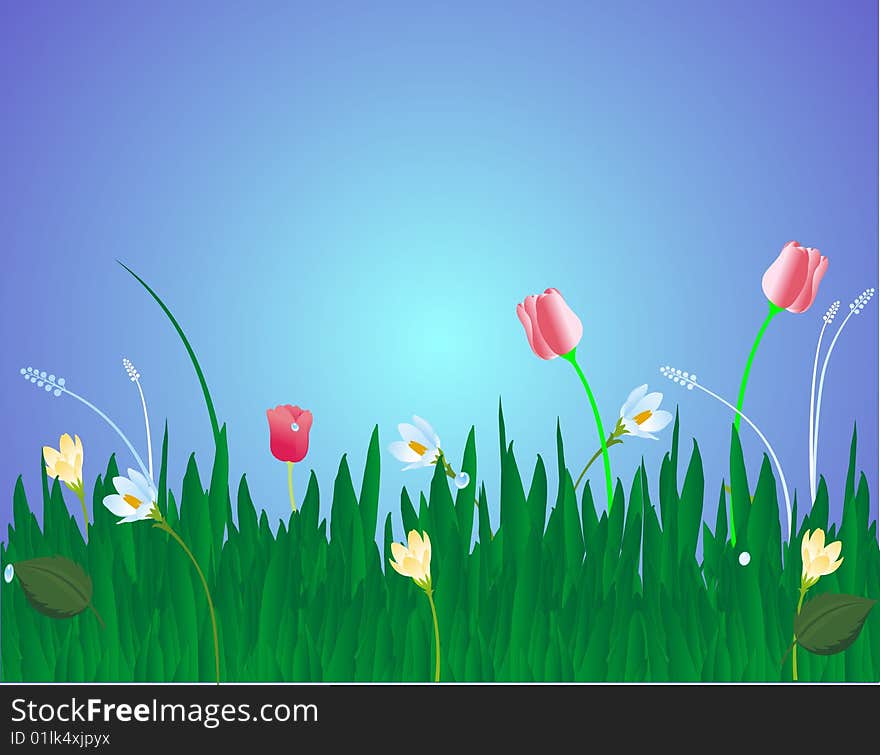 Blossoms in the grass illustration