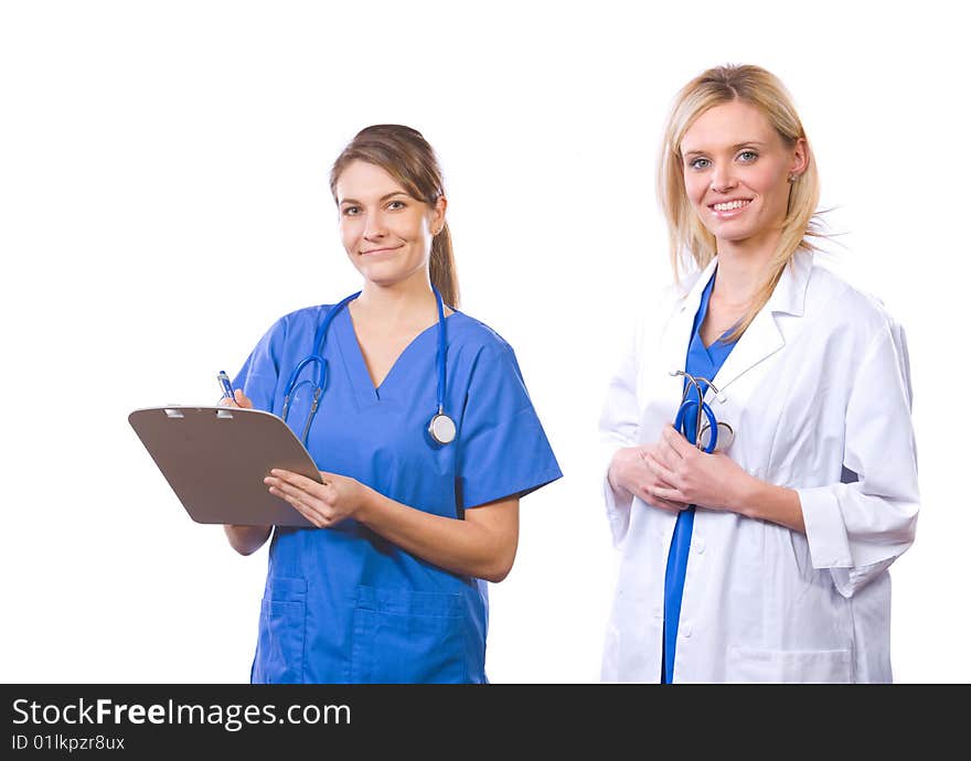 Female medical team isolated on white