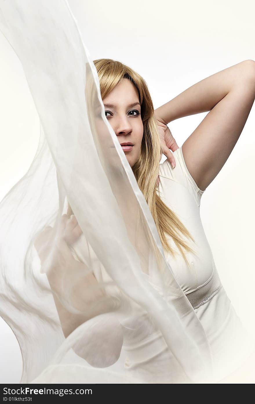 Very beautiful blond angel with white wrap. Very beautiful blond angel with white wrap