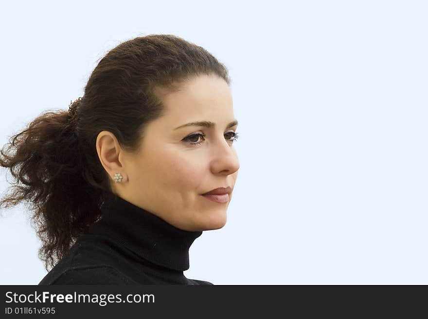 Portrait of attractive woman isolated on blue background