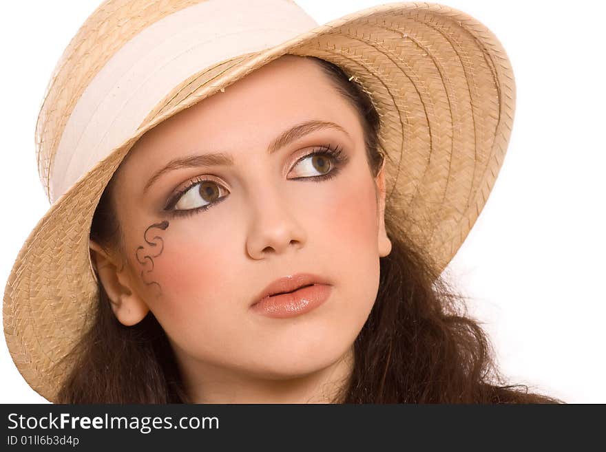 Close-up portrait of a beautiful young Woman Looking up. Close-up portrait of a beautiful young Woman Looking up