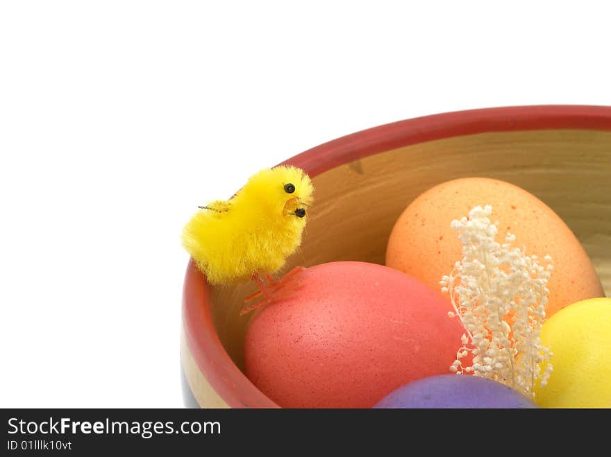 Easter eggs on white background. Selective focus