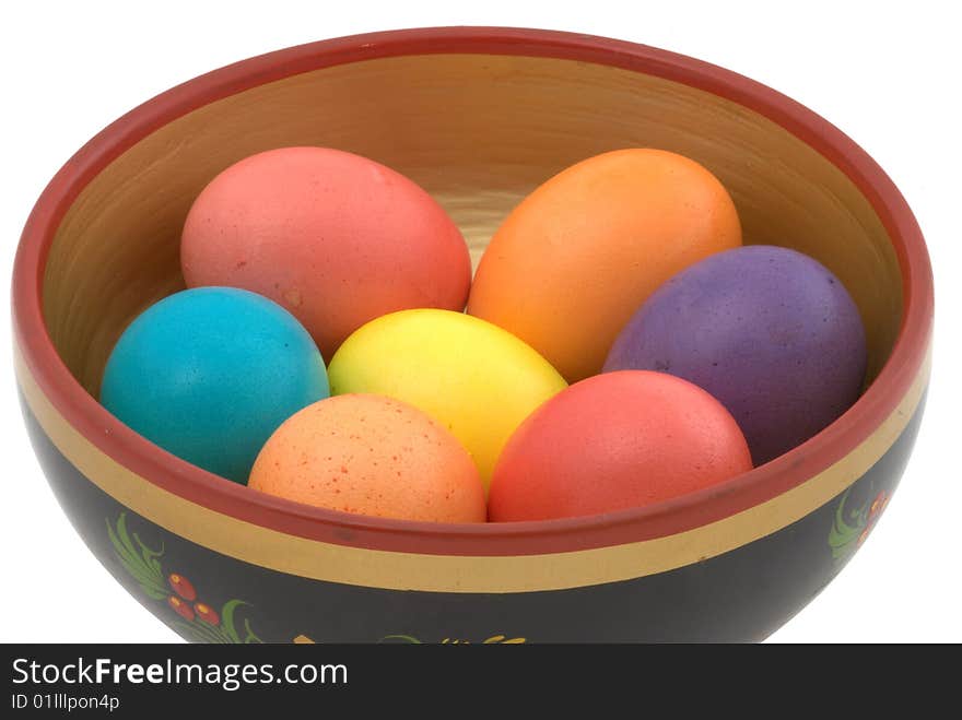 Easter eggs on white background. Selective focus