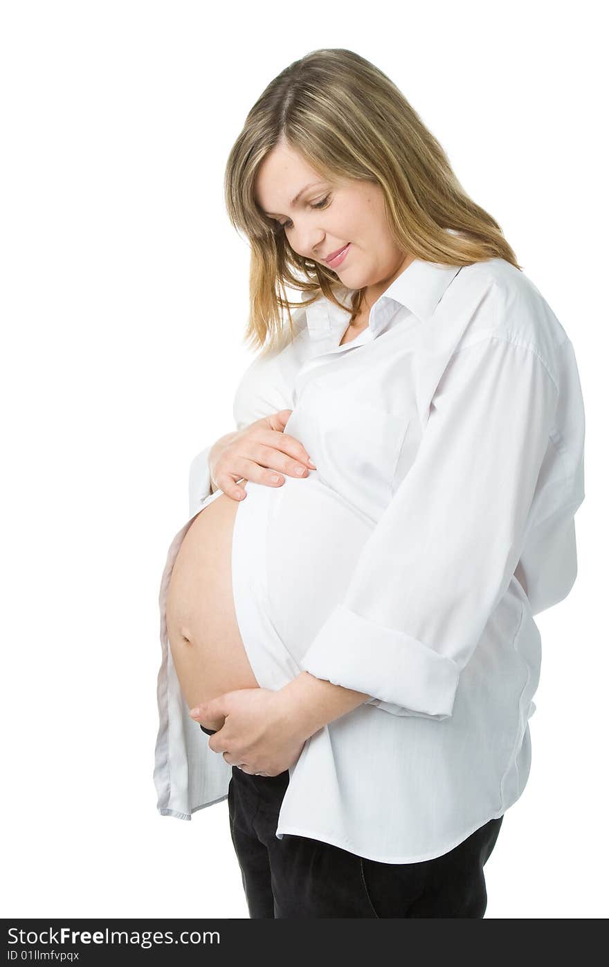 The pregnant woman. Isolated on white background