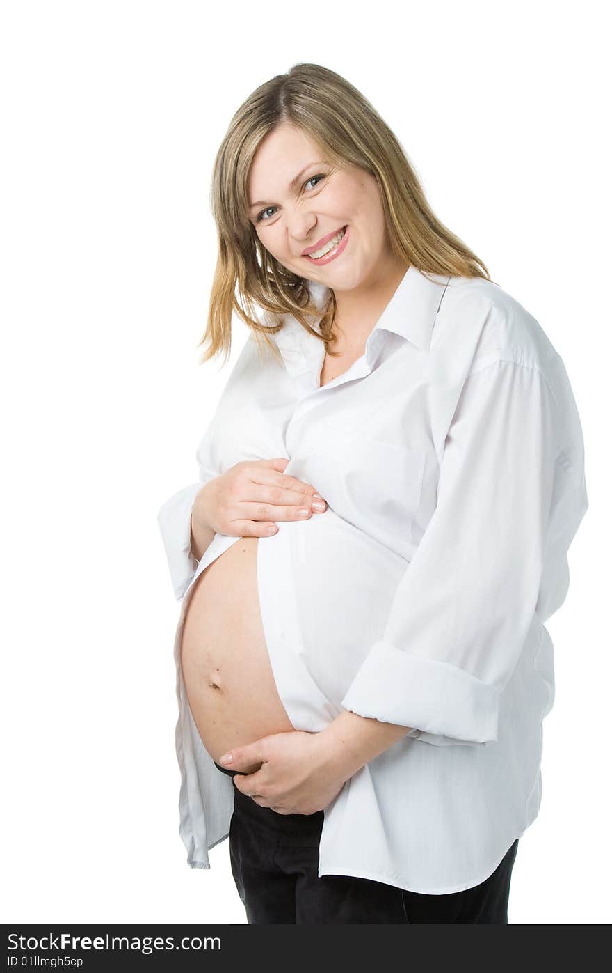 The pregnant woman. Isolated on white background