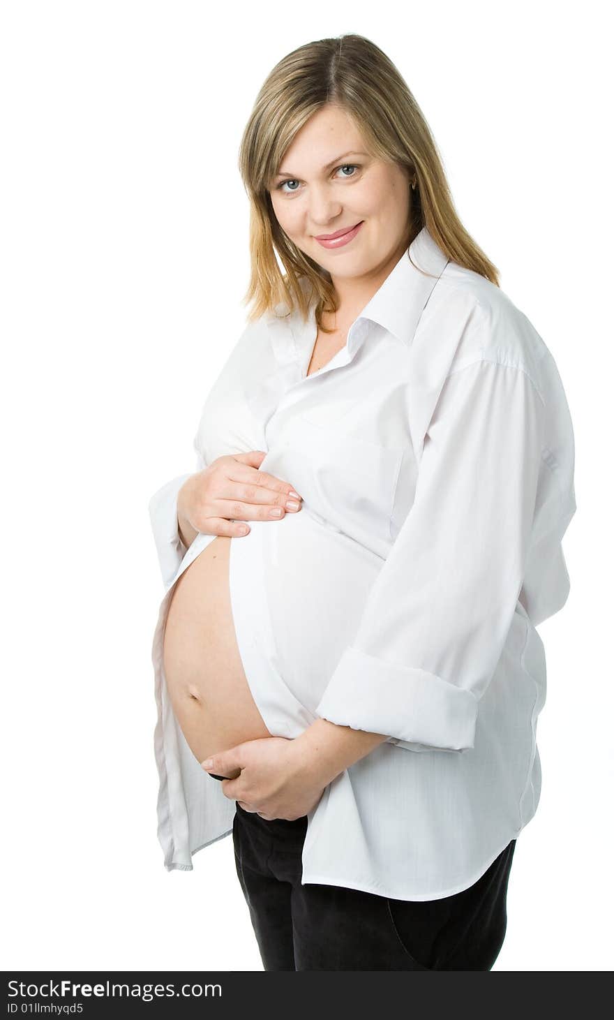 The pregnant woman. Isolated on white background