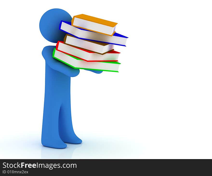 3d render of Pile of books with person.