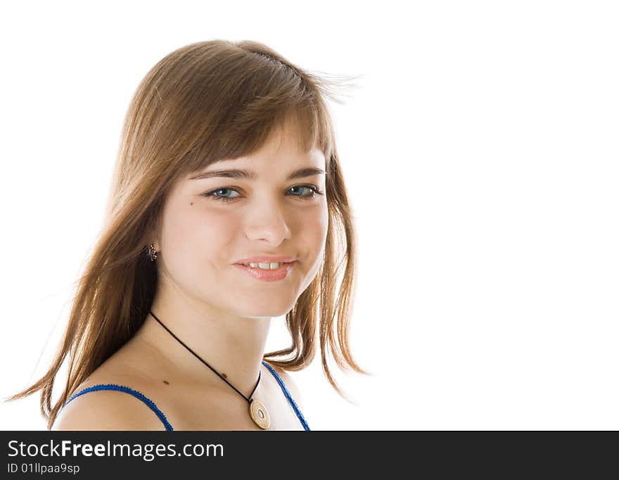 Young smiling girl. Isolated on white background