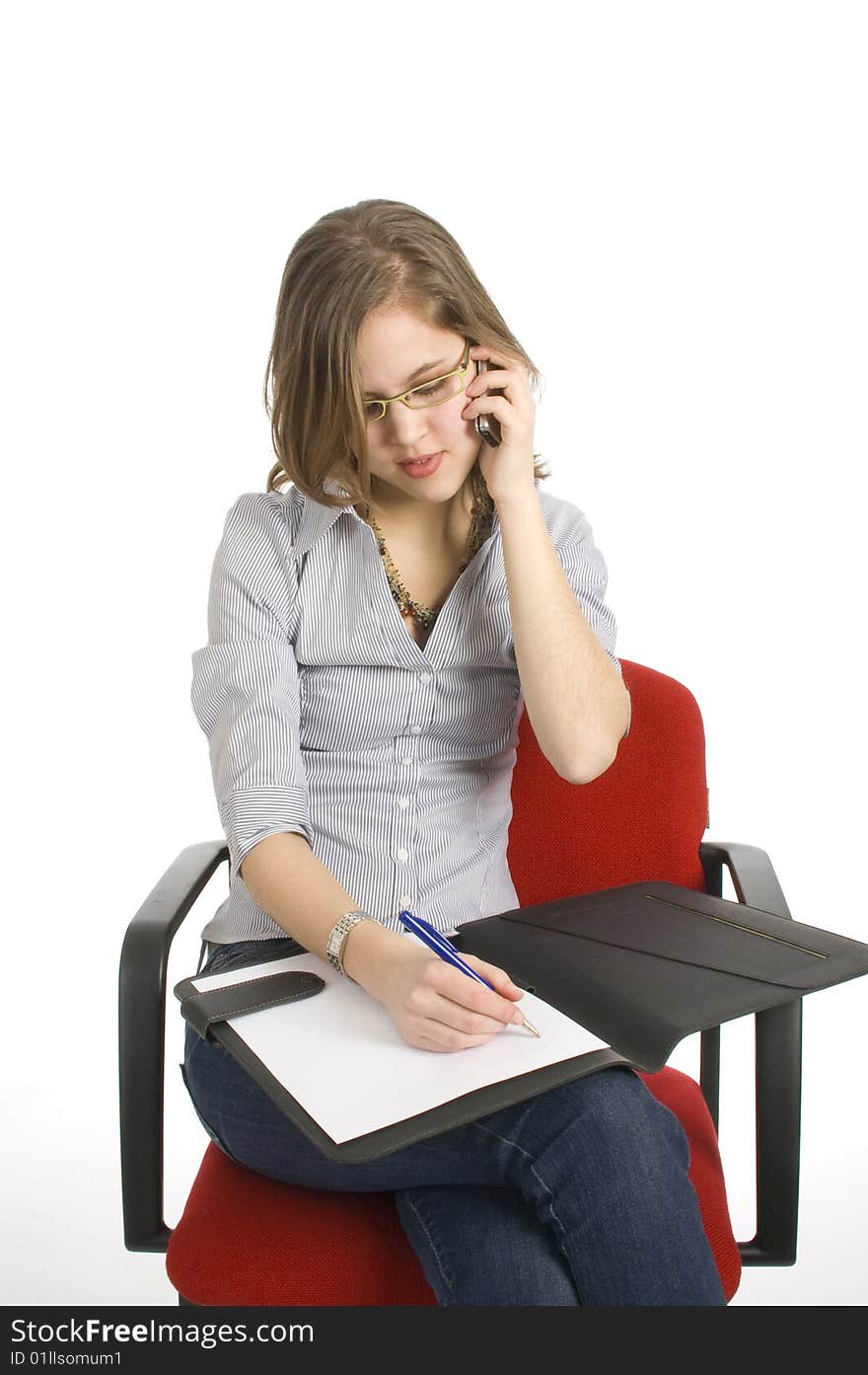 Businesswoman talking into a mobile phone