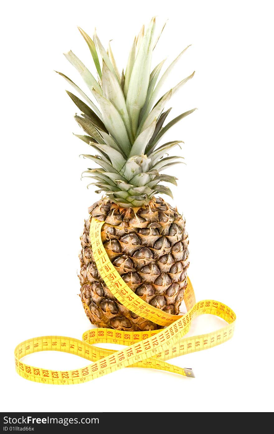 Fresh Pineapple With Tape Measure Isolated