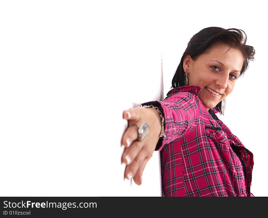 Portrait of a young woman wearing a pink shirt. Portrait of a young woman wearing a pink shirt.