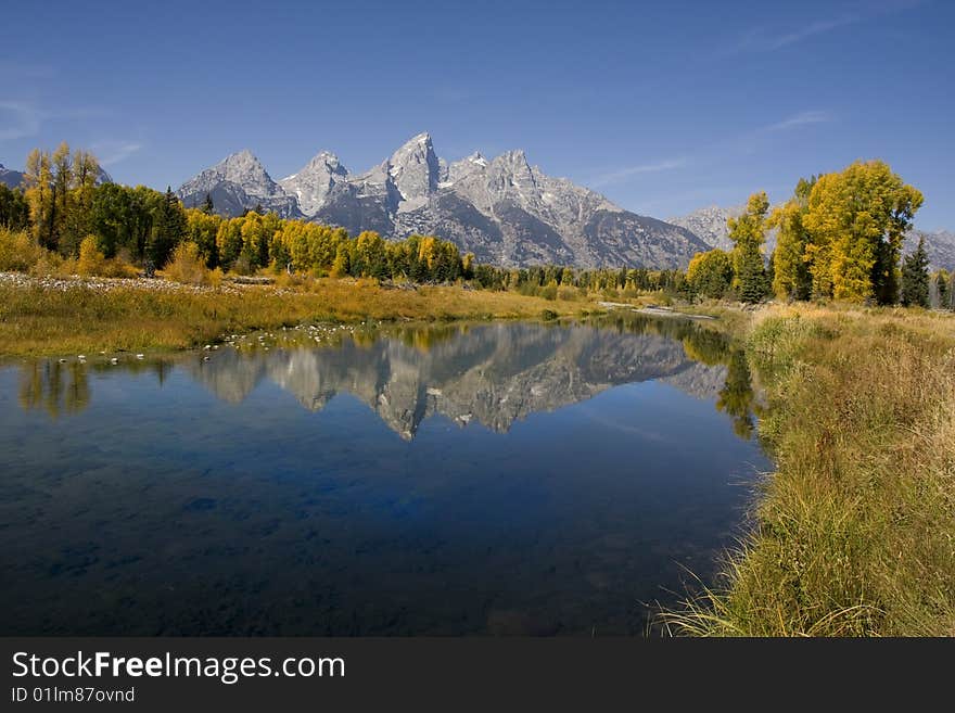 Grand Teton National Park in the fall showing reflections