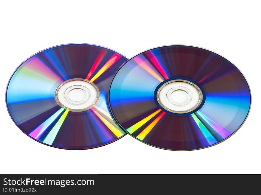 Two  compact disk on a white background