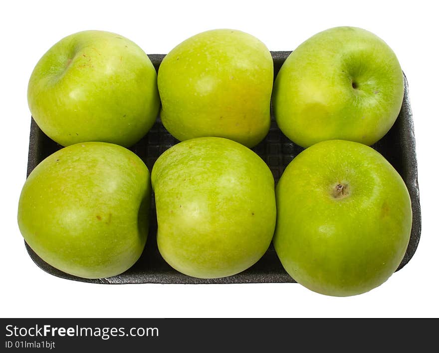 Group of green apples on the plate