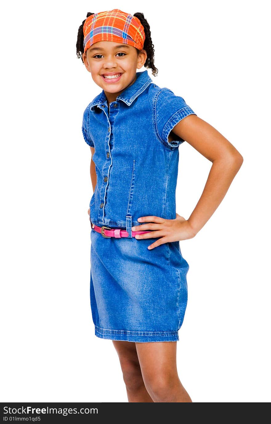 Portrait of a girl standing and smiling isolated over white. Portrait of a girl standing and smiling isolated over white