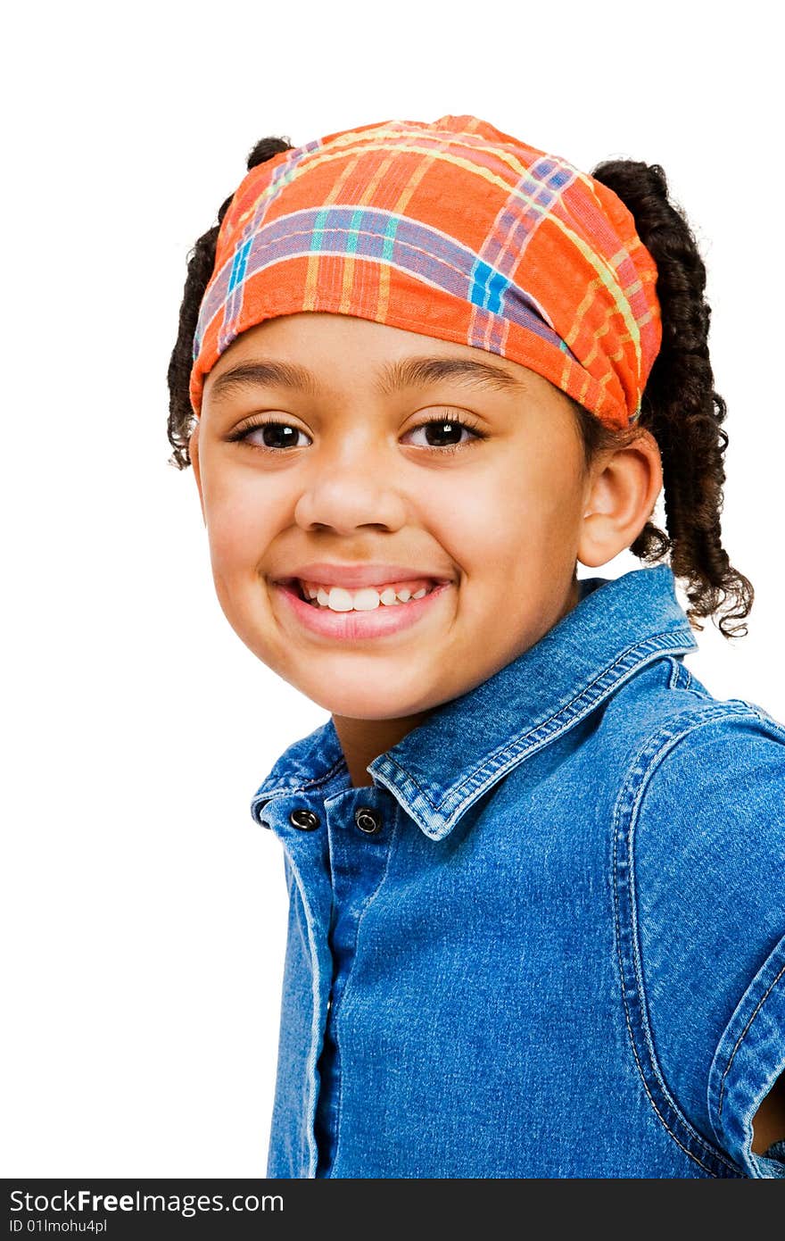 Girl posing and smiling isolated over white