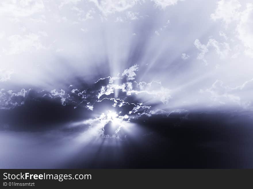 Sun under cloudscape, celestial background. Sun under cloudscape, celestial background