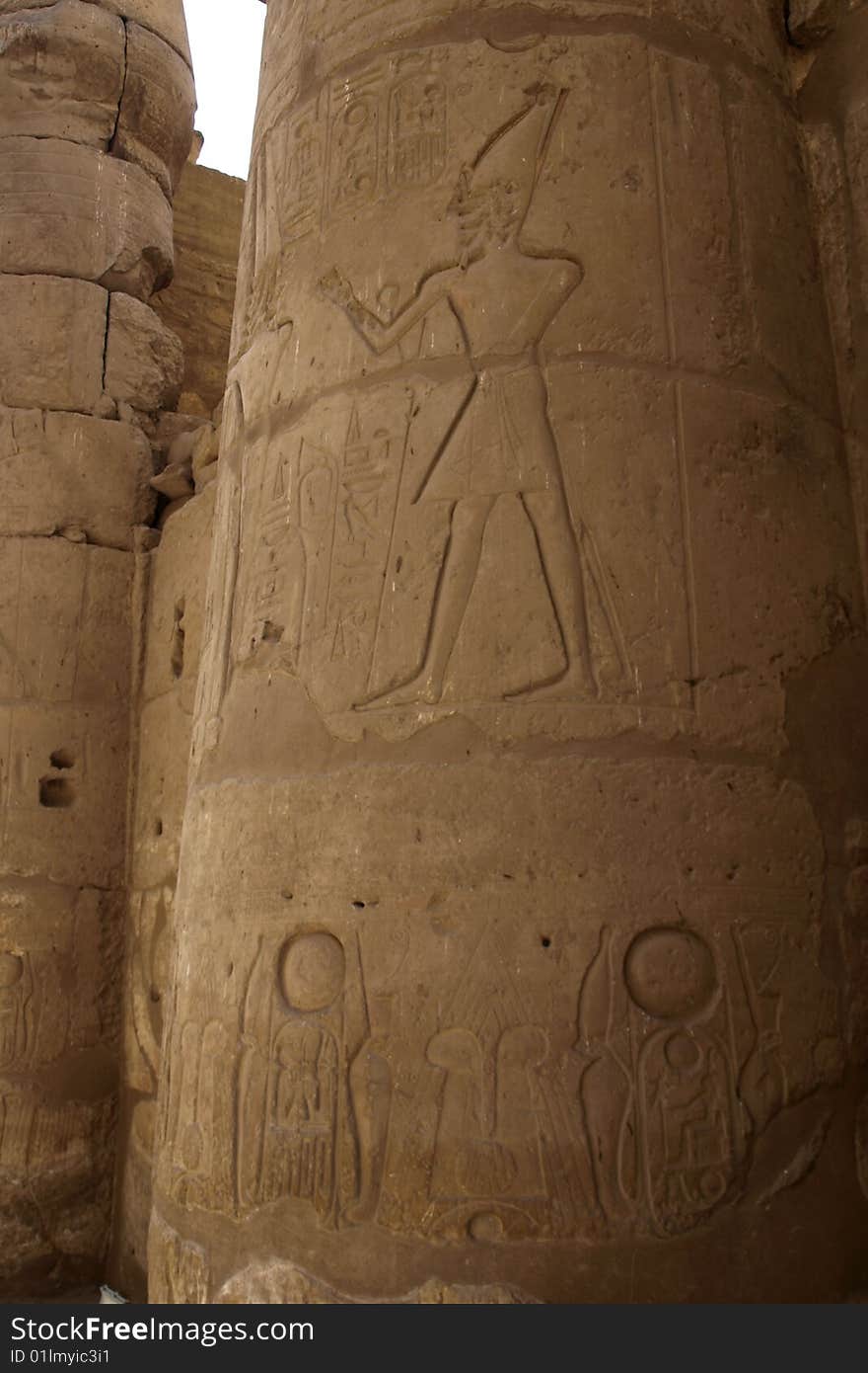 Carved pillar in Karnak Temple, Egypt