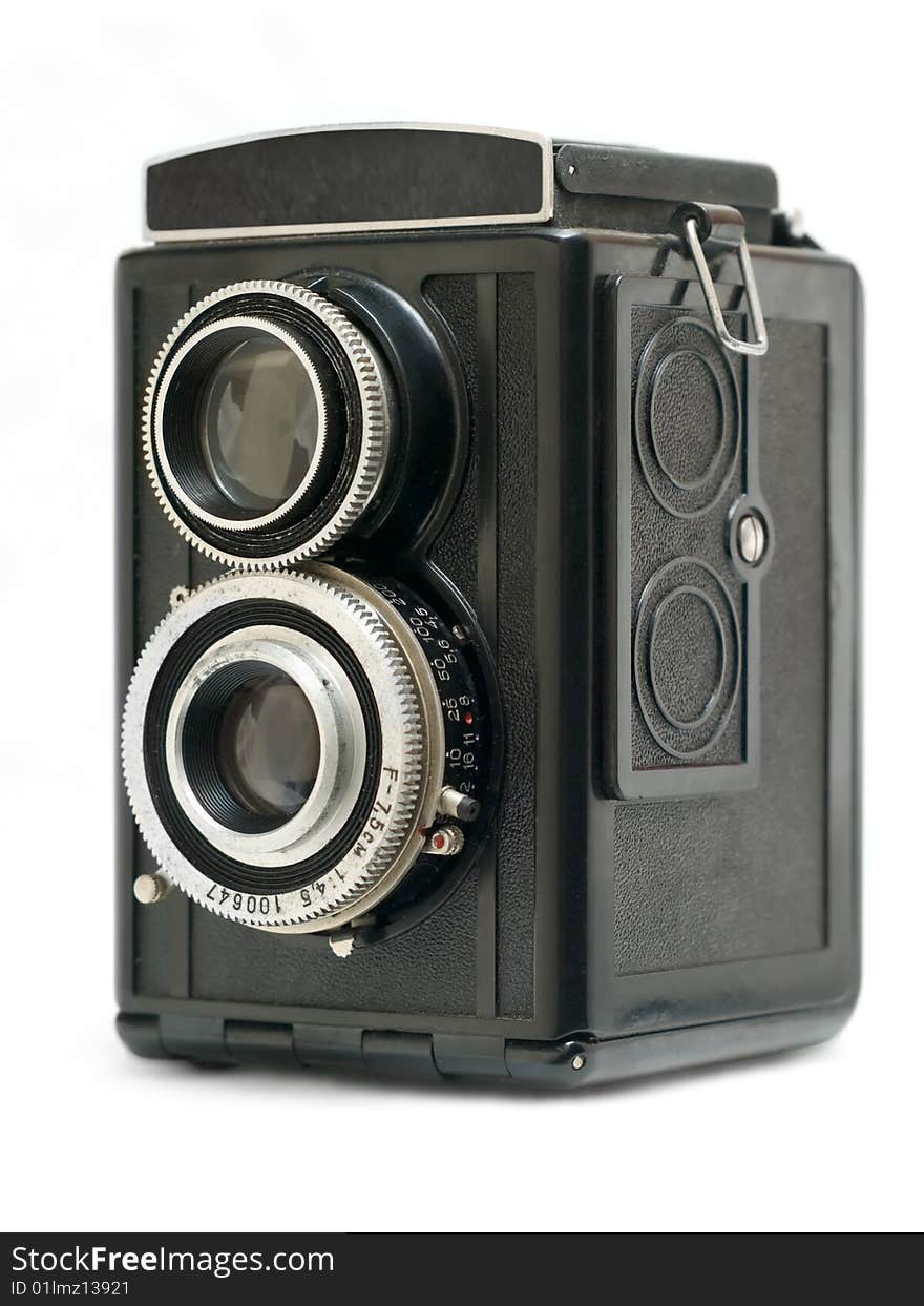 Old-fashioned Medium Format Camera Isolated Over Whit