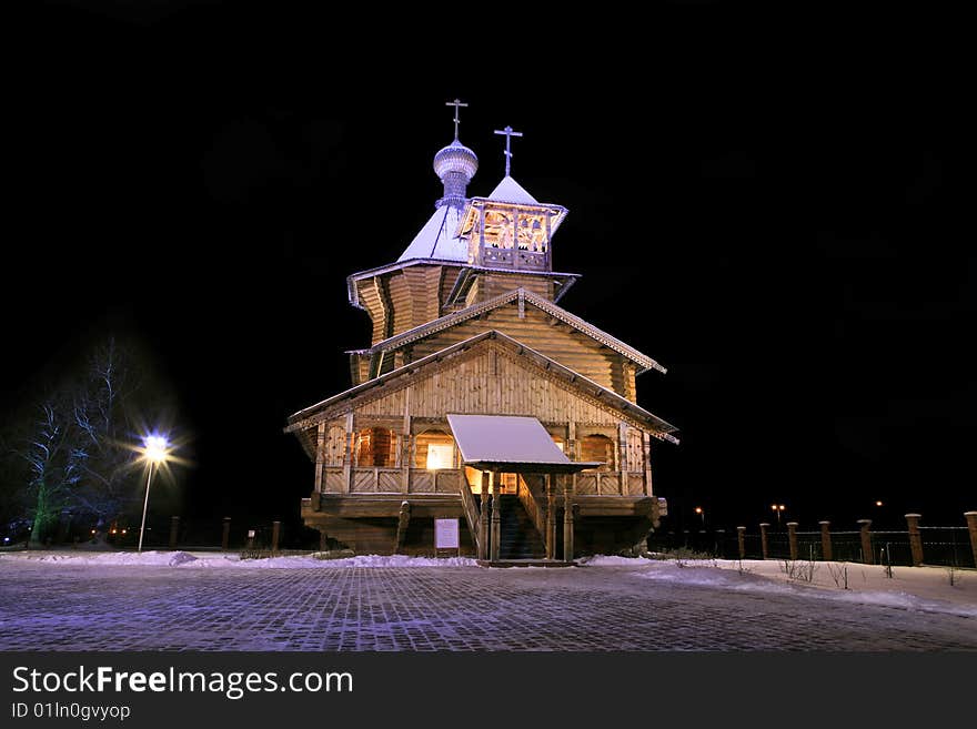 The Old-time wooden church.