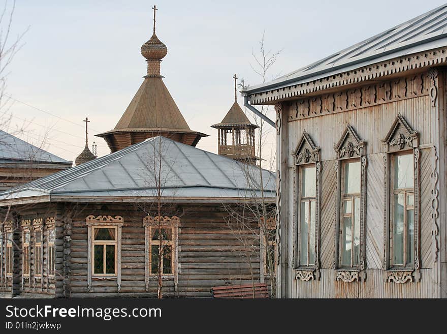 The Old-time wooden church.