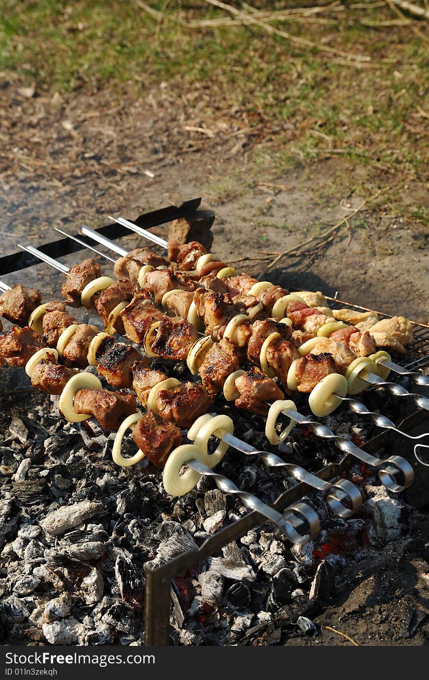 Grilled meat cooking on a coal. Grilled meat cooking on a coal