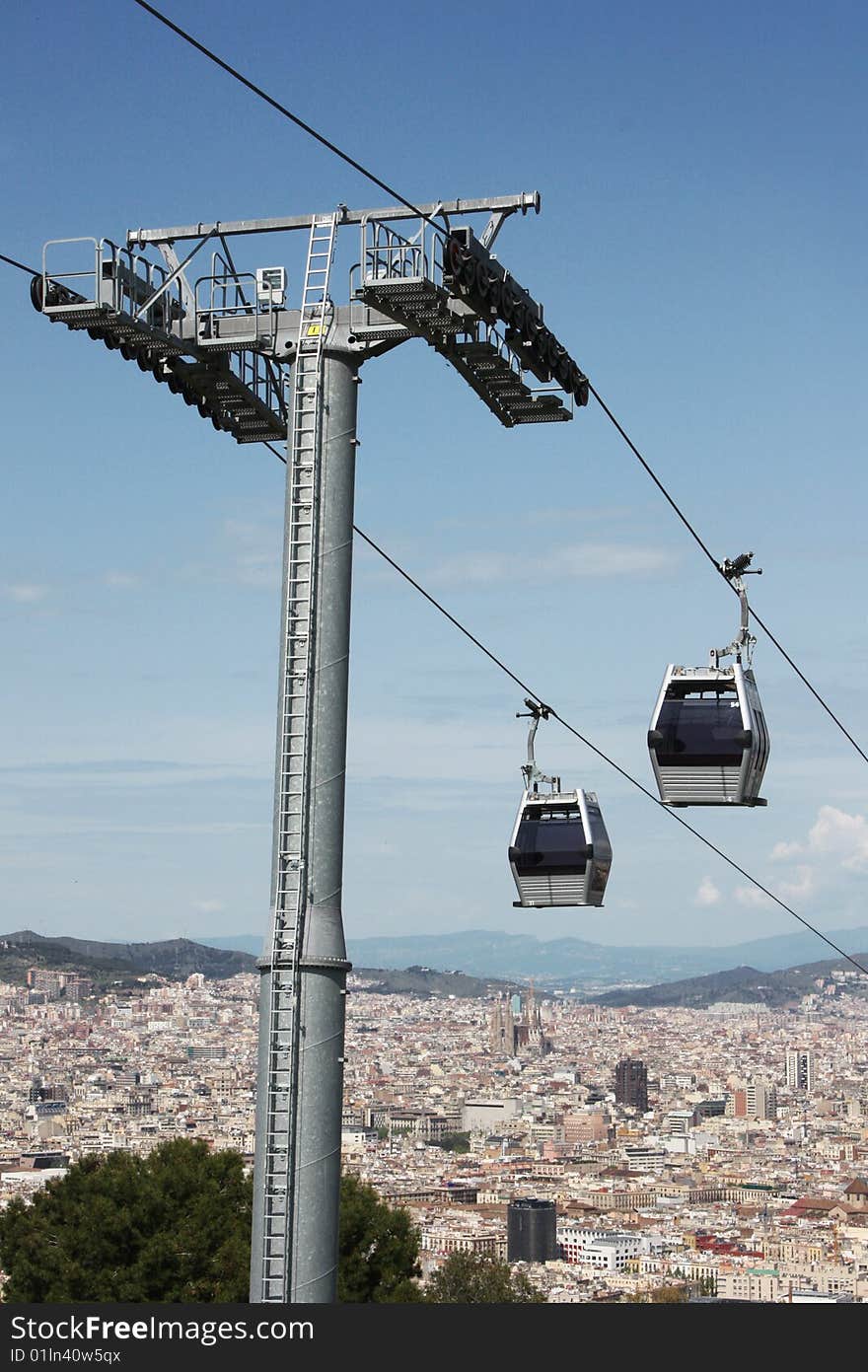 Modern cable car in Barcelona city, Spain