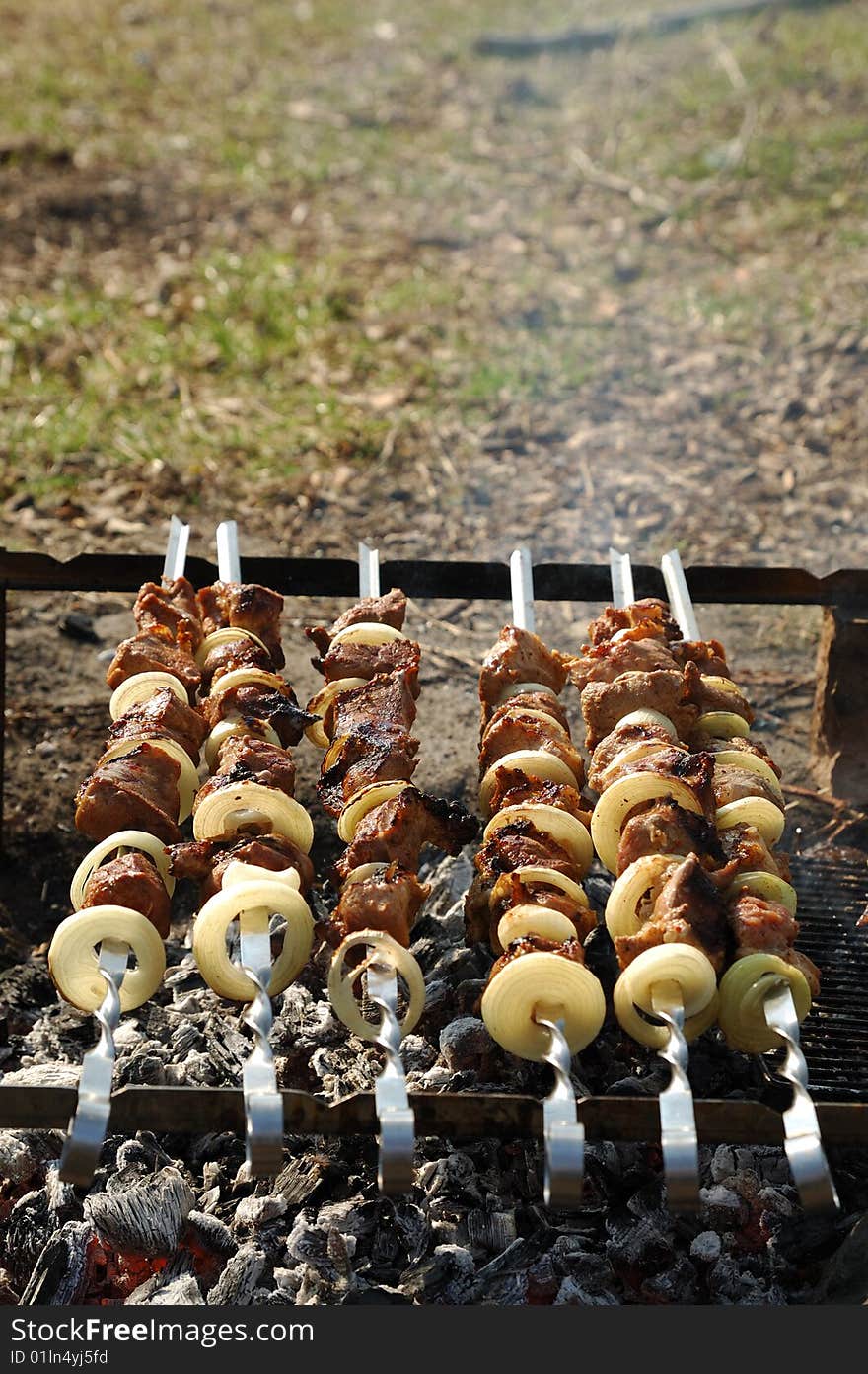 Grilled meat cooking on a coal. Grilled meat cooking on a coal