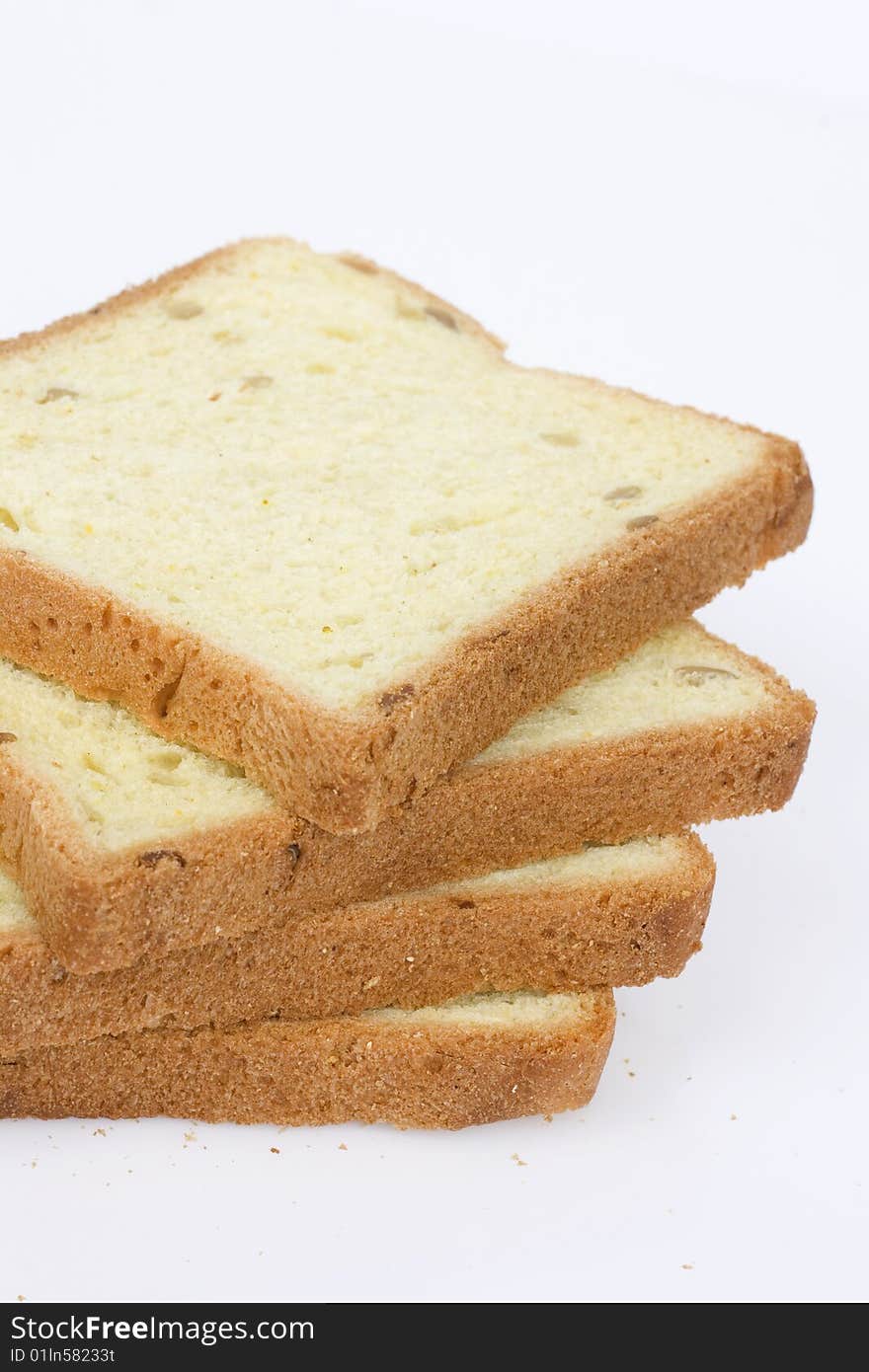 Slices of bread isolated on white background