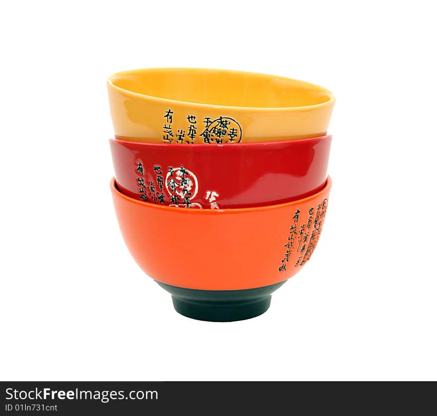 Three oriental style colorful bowls one in each other. Three oriental style colorful bowls one in each other