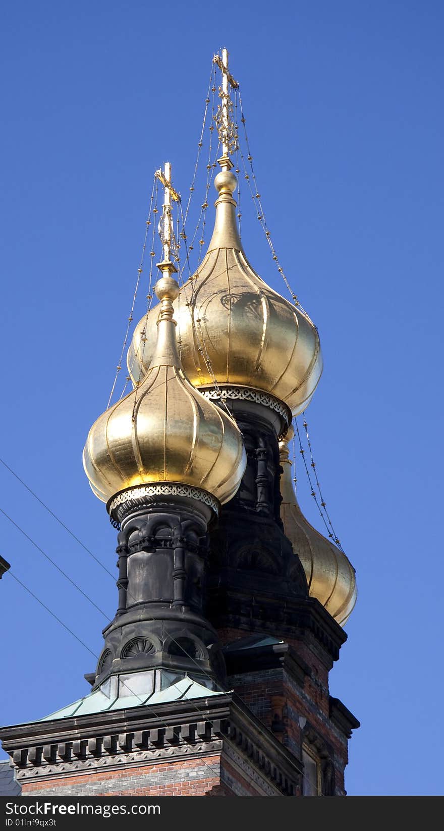 The russian church in Copenhagen, the golden spire. The russian church in Copenhagen, the golden spire