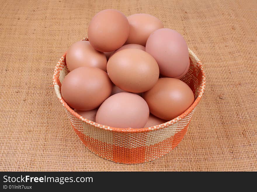 Close up on eggs in a basket