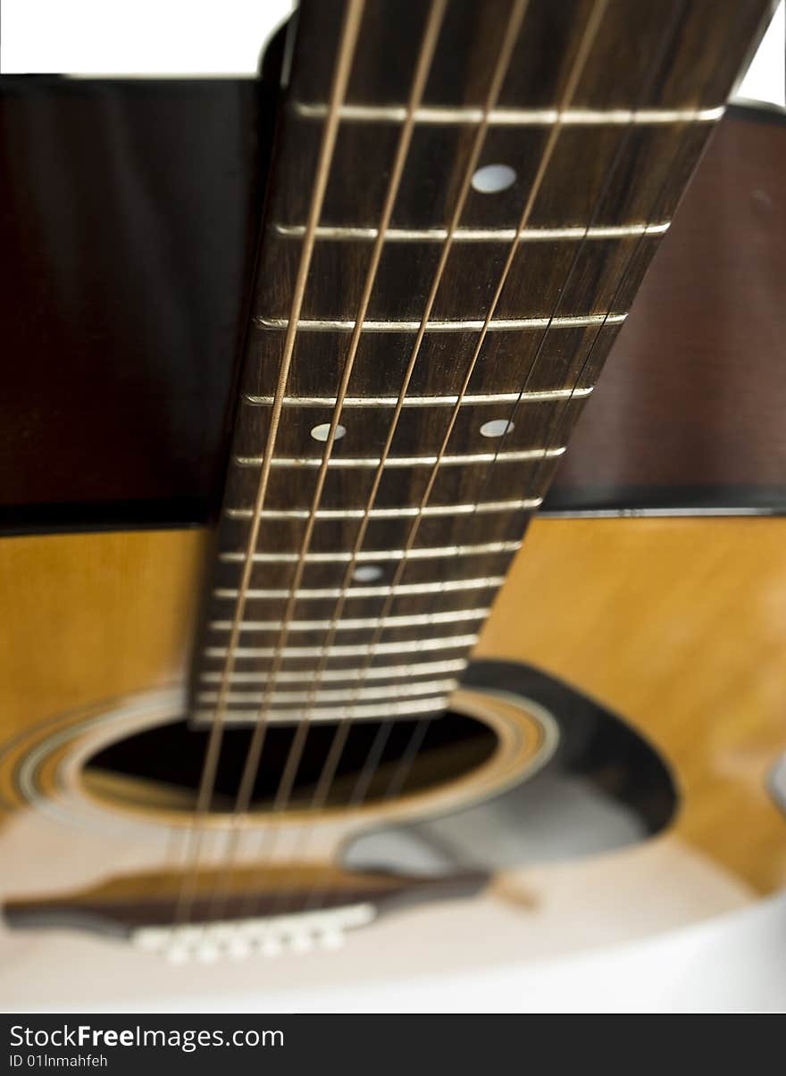 Concert acoustic guitar on white background